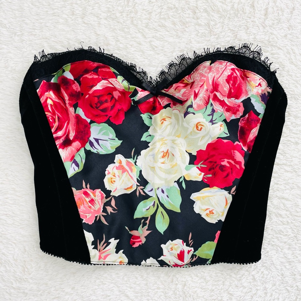 Victoria's Secret Y2K Vintage Silk And Velvet Floral Bustier Corset - XS